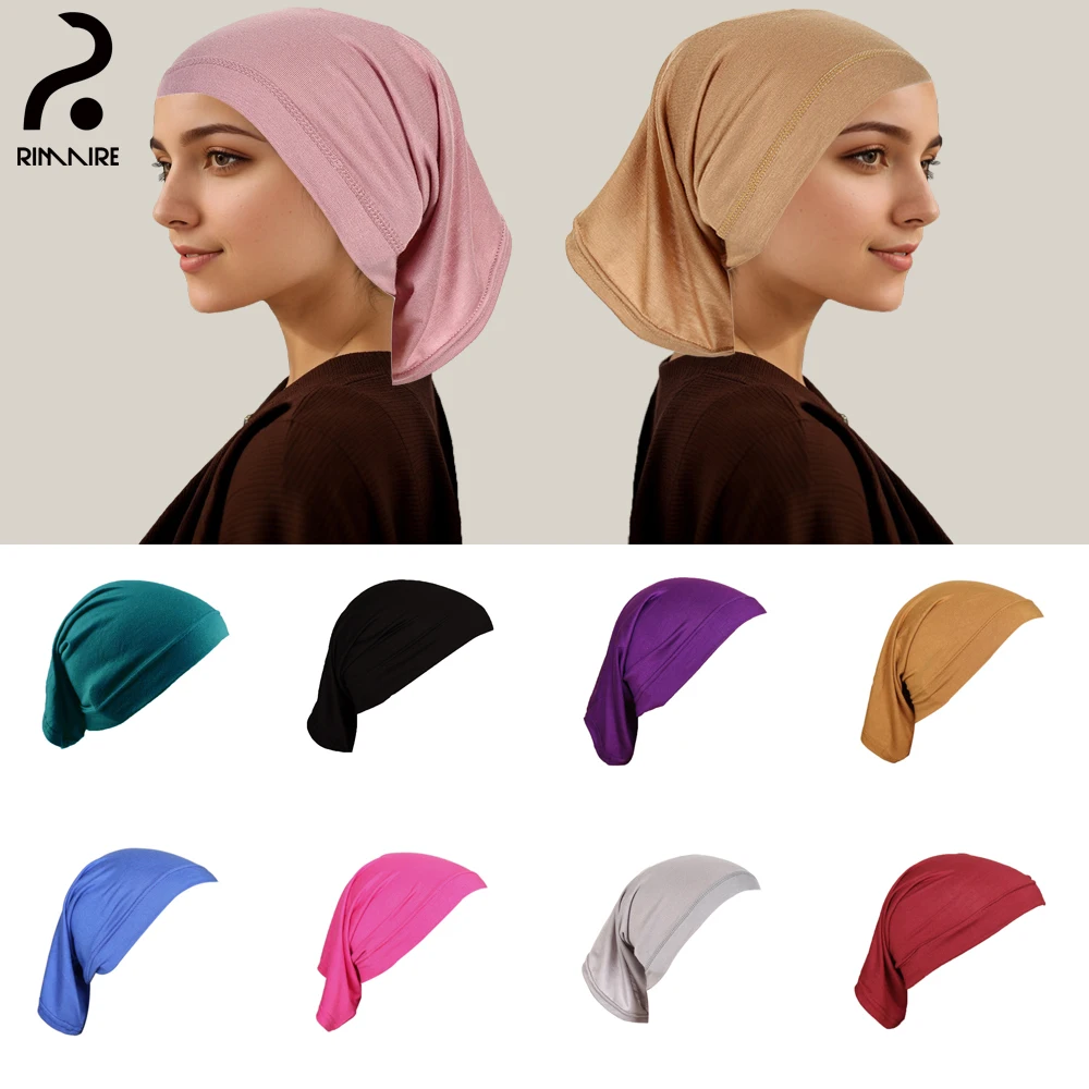 Tampas Internas de Turbante de Algodão, modelo macio feminino, chapéus Hijab muçulmanos, moda feminina, elástico, faixa ajustável, boné cachecol, RIMAIRE