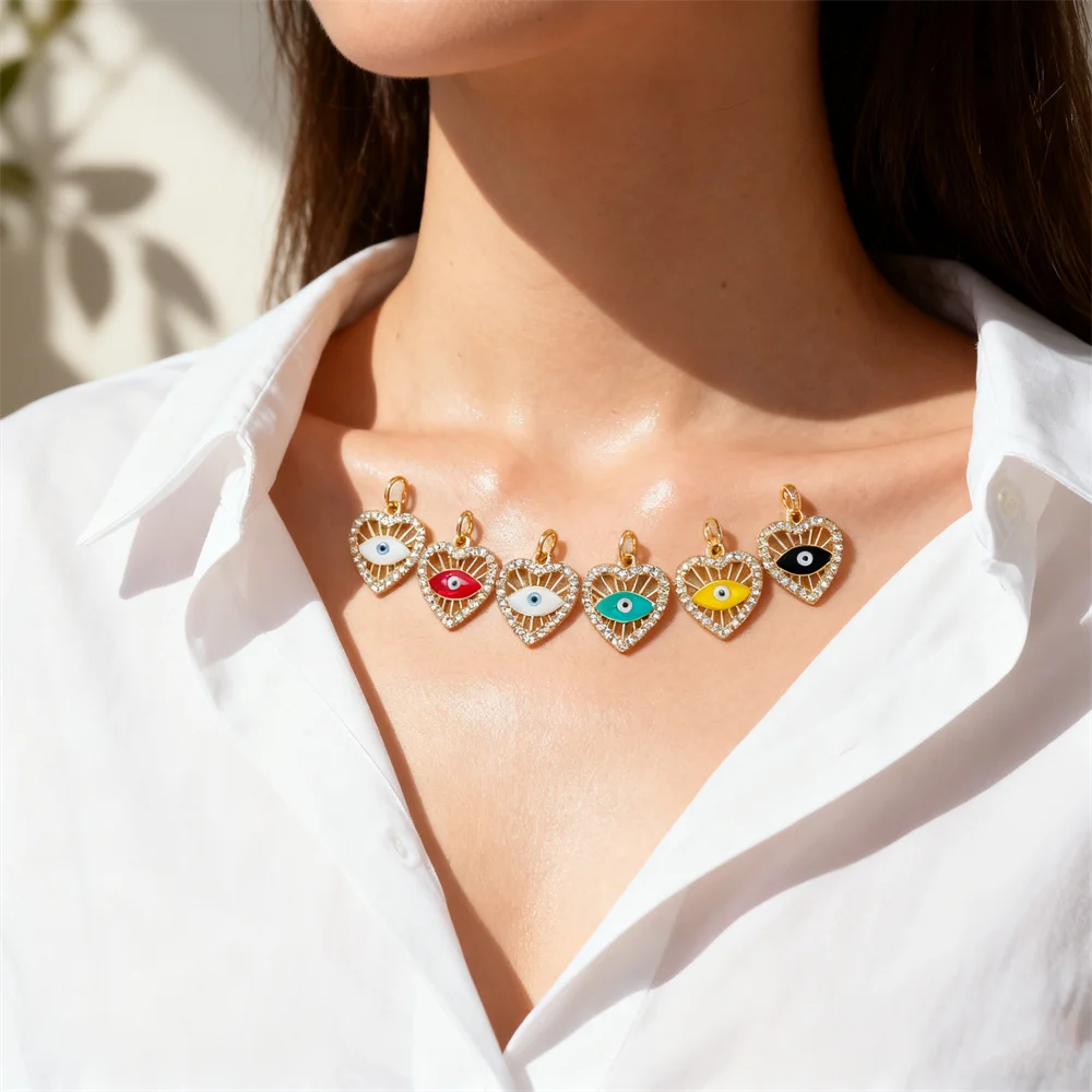 

2 Pieces Pendant for Diy Necklace Bracelet Earrings Jewelry Making Colorful Enamel Heart Charm Brass Zircon 12mm*12mm Accessorie