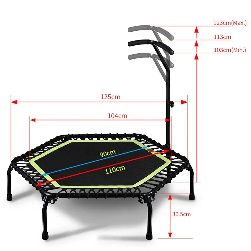 45″ Mini Trampoline, Fitness Rebounder With Adjustable Foam Handle, Exercise Trampoline For Adults Indoor/Garden Workout  260LBS