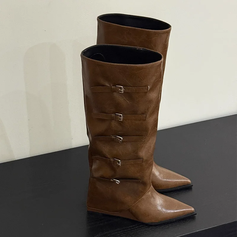 مصمم المرأة أحذية طويلة مثير عالية الكعب موضة حذاء برقبة للركبة 2025 الشتاء مضخات تشيلسي الأحذية الاتجاه الجديد القوطية Mujer بوتاس