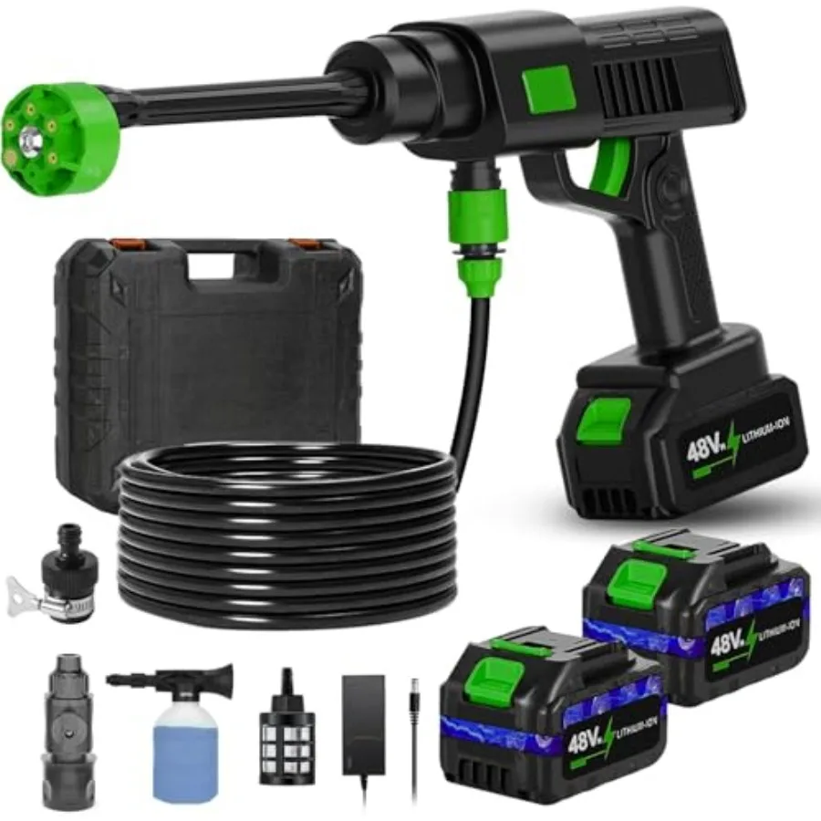 

Портативная беспроводная мойка высокого давления 990PSI с аккумулятором 15000 мАч, насадка 6-в-1, 10 уровней, шланг 33 фута, ручная автомойка, мощная.