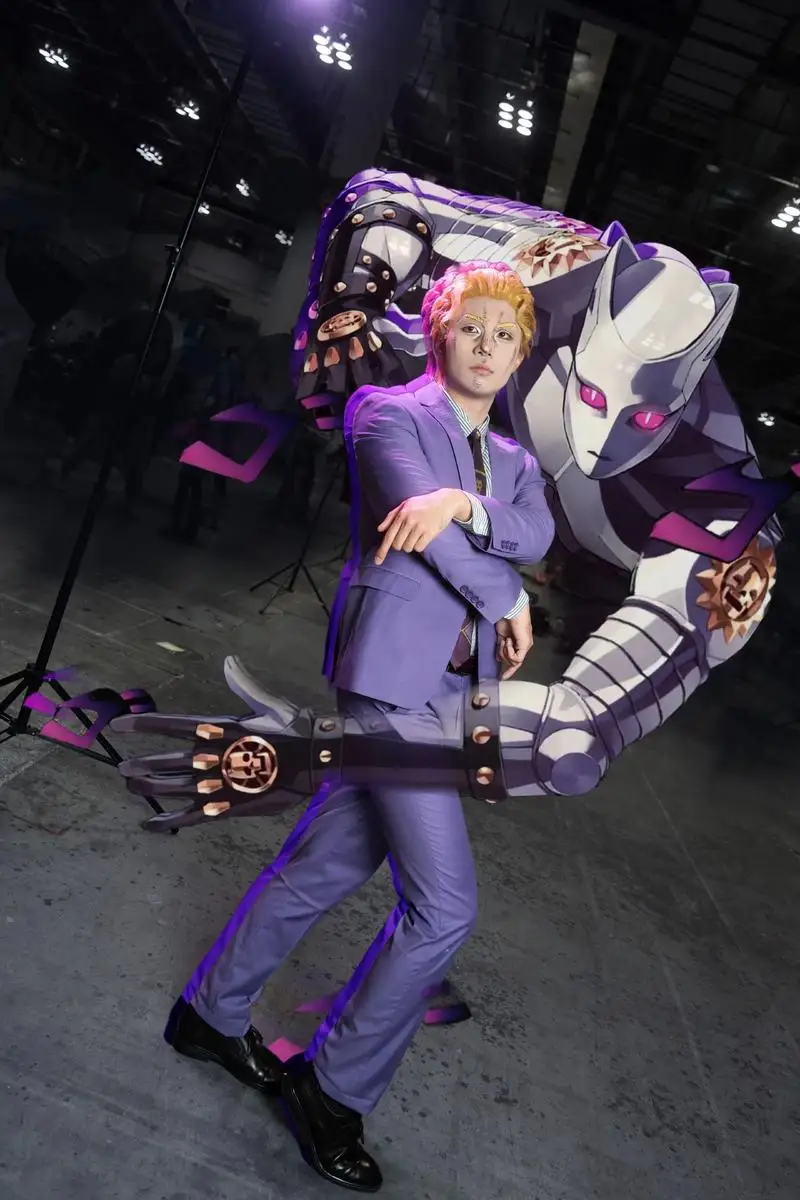 Кира Йошикаге Косплей Костюм Аниме Приключения Йошикаге Кира Фиолетовый Костюм Джоджо Униформа Парик Мужчины Хэллоуин Карнавальные Вечерние Наряды