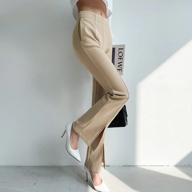 High Waist Slit Bootcut Trousers Women's Summer Thin Professional Commute Suit Pants Drooping Wide-Leg Pants Casual Ankle-Length