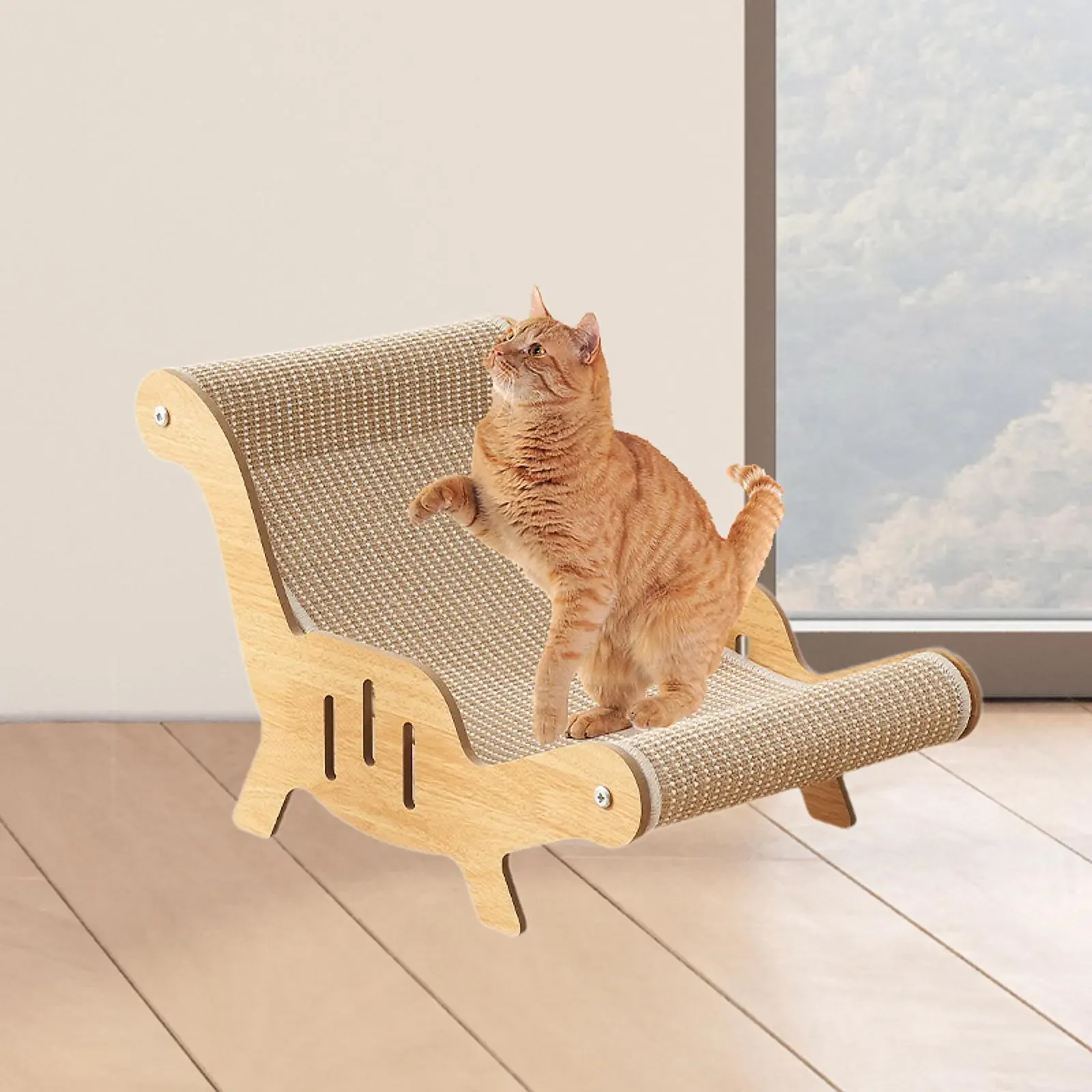 Sisal Cat Chair Wooden Kitten Lounge Chair Multi-Functional Cat Scratcher Pet Furniture Cats Bed for Puppy Dogs Small Animals