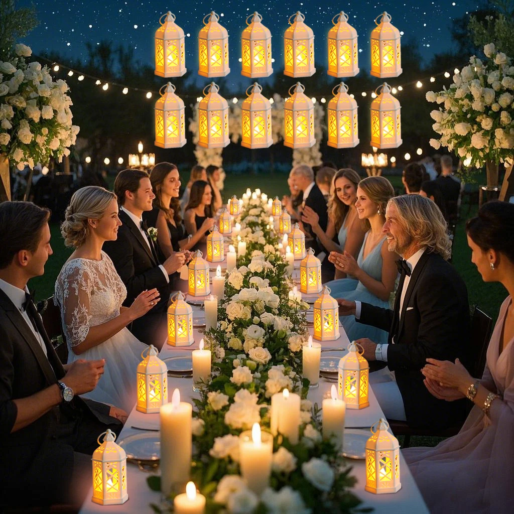 

12 шт. черные/белые ретро шестиугольные светодиодные фонарики с мерцающим эффектом свечи, идеальный декор стола и окружающее освещение для свадьбы