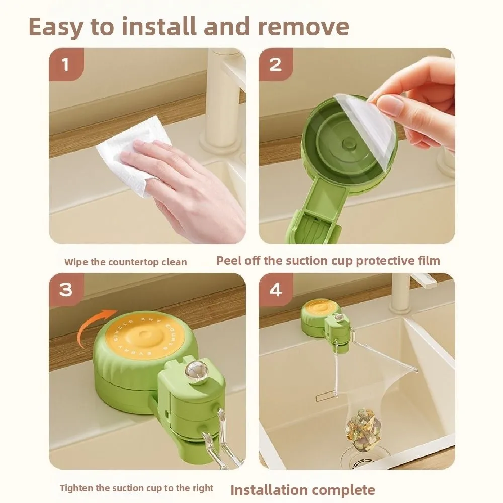 Suction Cup Kitchen Sink Filter Rack Creative Detachable Waste Hanging Net Bracket Punch-free Rotatable Garbage Drain Net Shelf