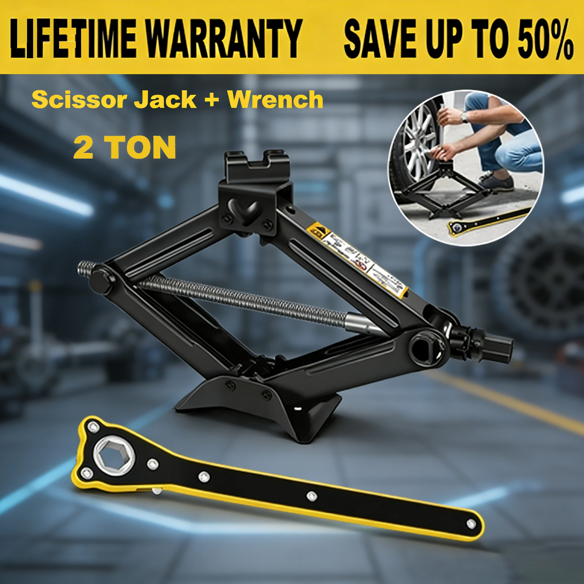 

Домкрат-ножницы BRIEFNESS 2 тонны с выдвижным ключом для колес, экономящий усилия, для ремонта и замены шин внедорожников и легковых автомобилей