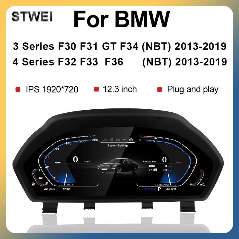 STWEI Factory Price Car LCD Dashboard Digital Cluster Instrument 12.3 Inch Panel Linux System for BMW 3Series F30 4Series F32