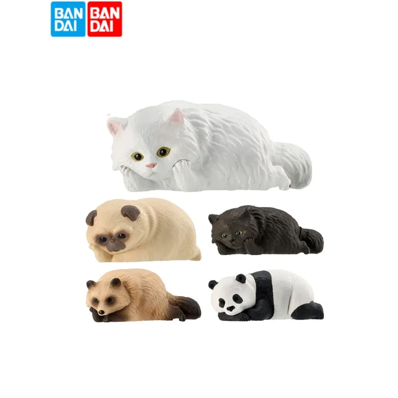 Original Bandai Gashapon Stare Quietly At Your Cat Panda Pug Qversion Mini Animal Action Figure Model Toys Gifts Collection