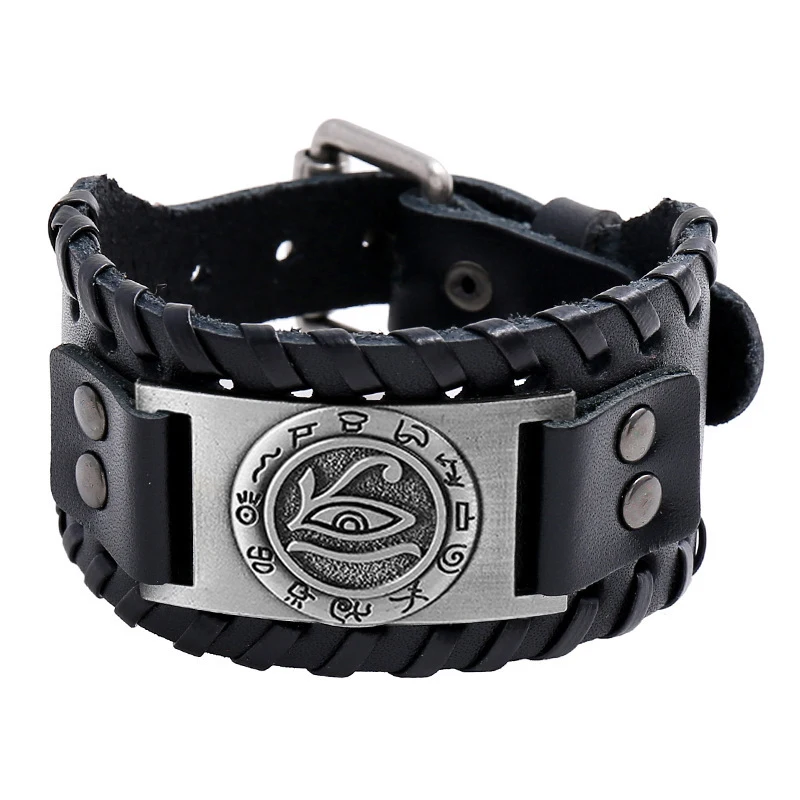 Trendy Vintage Wide Edition Leather Horus Eye Bracelet Fashion Charm Men's Bracelet Hip Hop Punk Jewelry Accessories Party Gift