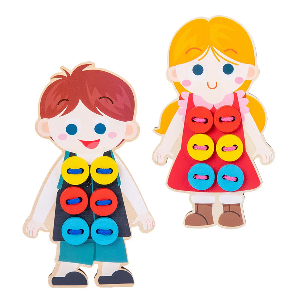 

2 Pcs Wooden Rope-wiring Toys Button Threading Educational Preschool Lacing for Toddlers Pretend Play