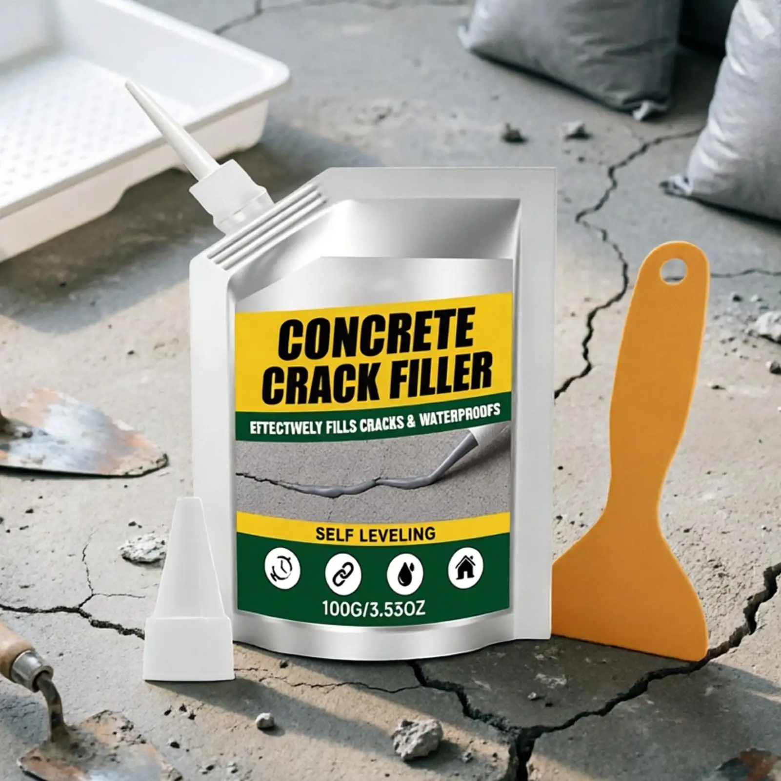 Crack Filler Concrete Repair 100g Self-leveling Cement Sealant Concrete Hole Filler for Wall Driveway Floor Tile Brick Basement