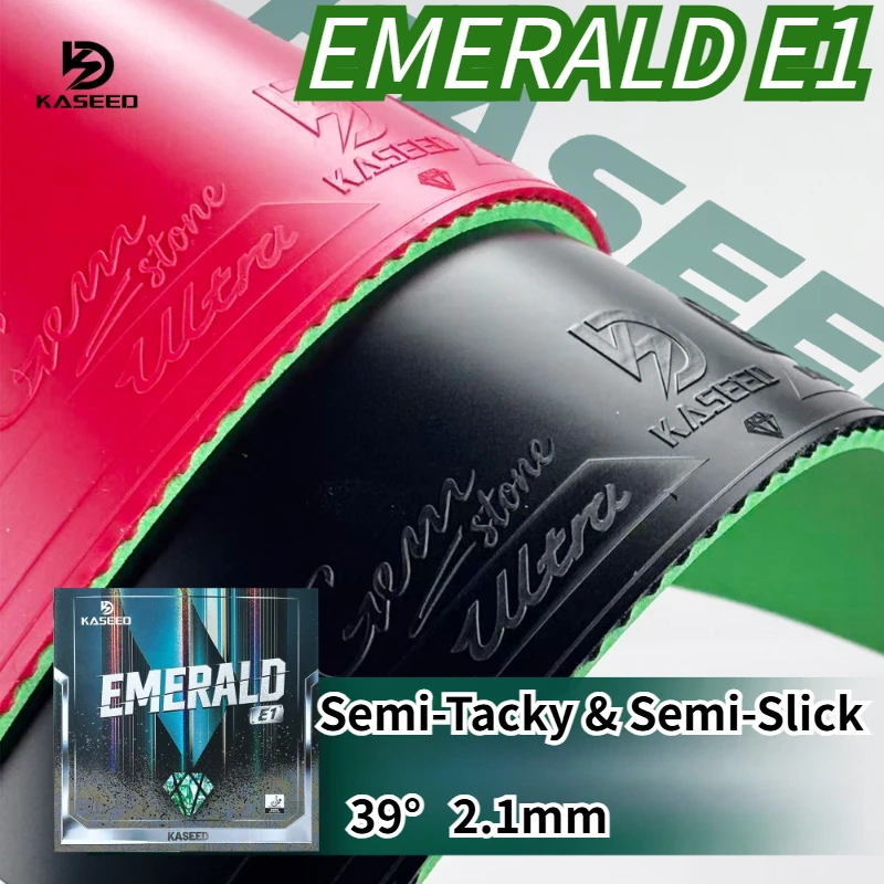 KASEED EMERALD E1 Caoutchouc de tennis de table semi-adhésif/lisse à picots avec éponge verte de 2,1 mm 39 °   Caoutchouc de ping-pong approuvé par l'ITTF