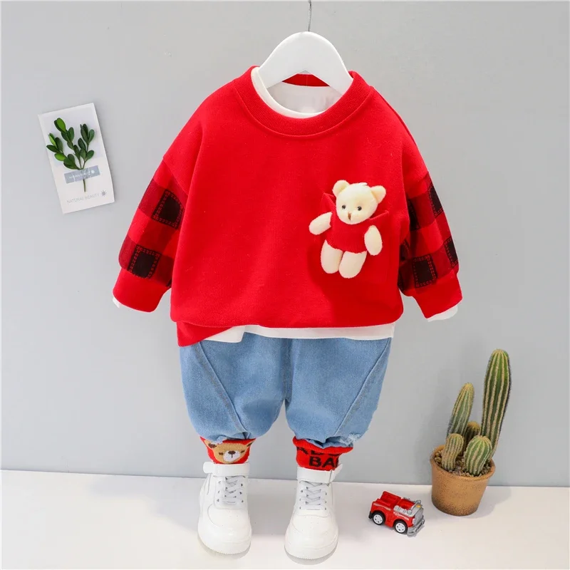 

Spring Autumn Baby Girls Boys Clothing Sets Children T Shirt Jeans 2 Pcs Suit Toddler Infant Outfits Cartoon Bear Kids Clothes