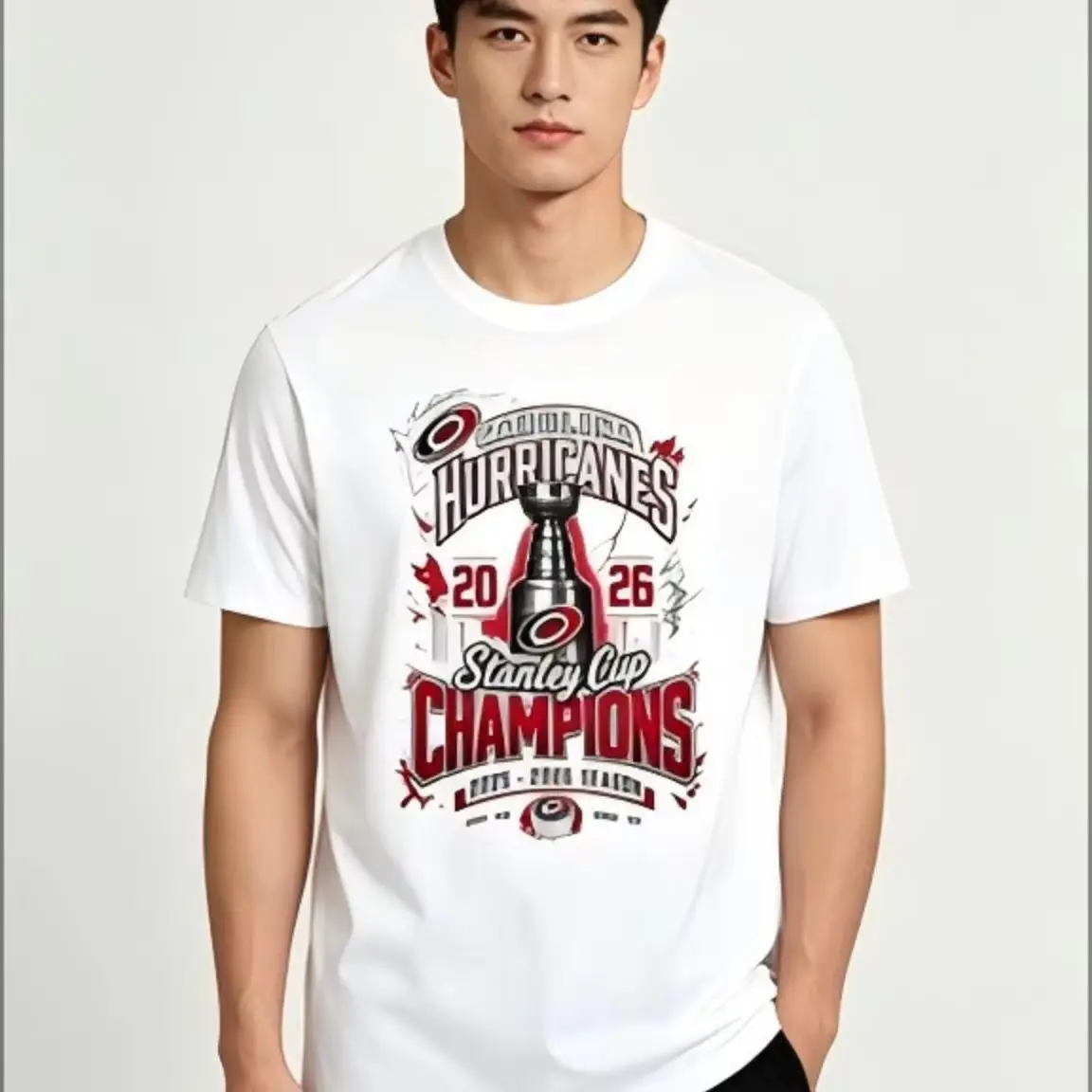 Vintage Carolina Hurricanes Stanley Cup Champions Graphic T-Shirt, Retro Ice Hockey Team Trophy Print Tee,