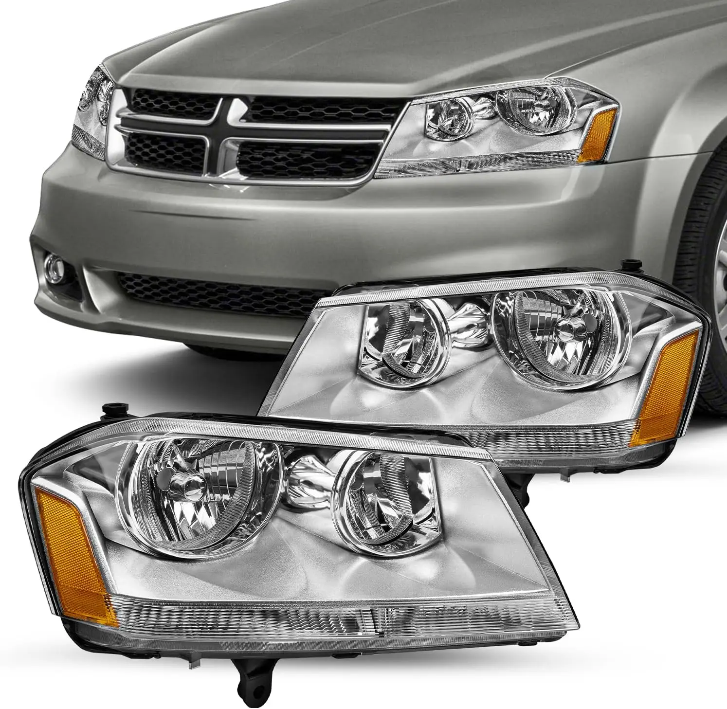 

Подходит для 2008-2014 Dodge Avenger, галогенная фара в сборе, OE, сменная фара для водителя и пассажира, хромированный корпус, янтарный Re