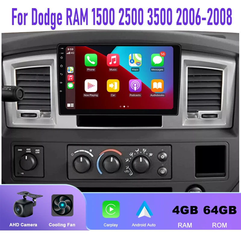 

10" For Dodge RAM 1500 2500 3500 2006-2008 Apple Carplay Android 13 Auto Car Stereo Radio Head Unit Intelligent System GPS 64GB