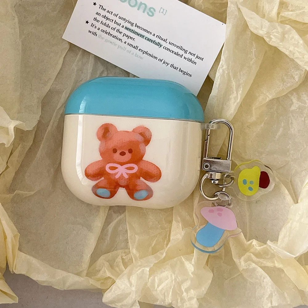 الكرتون جميل القوس دمية الدب لينة الحال بالنسبة AirPods 4 غطاء للحماية لطيف الفطر قلادة ل AirPods 1 2 3 برو 2 قذيفة كوكه