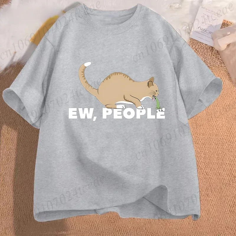 تي شيرت غير رسمي على الموضة للرجال والنساء Ew People مضحك القيء القط الطباعة بلايز Crewneck فضفاض تي شيرت موضة تي شيرت الملابس #2