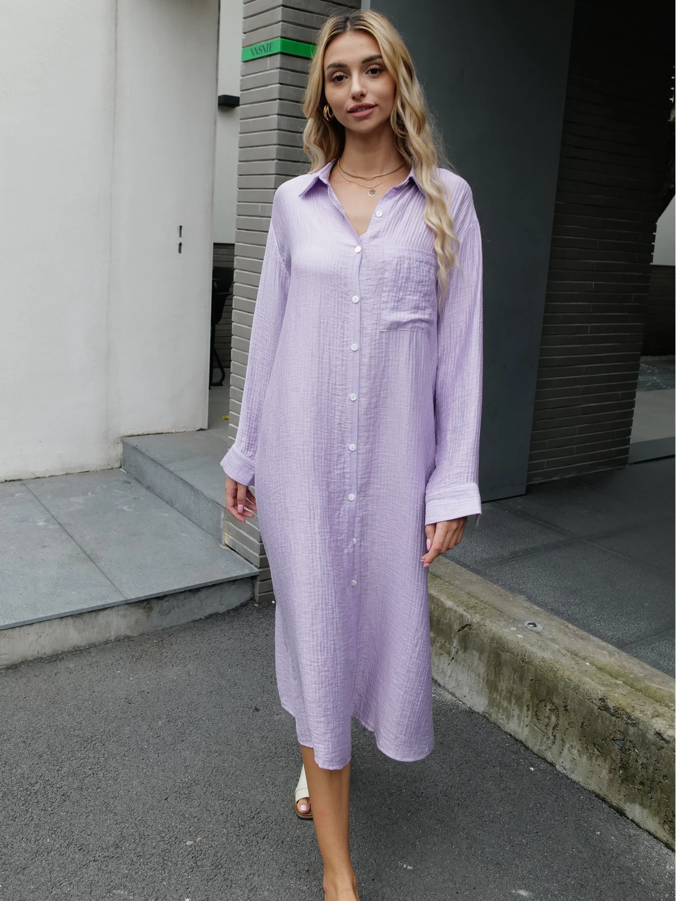 New Design 2024 Women Summer Long sleeve Basic Shirt Maxi Long dress