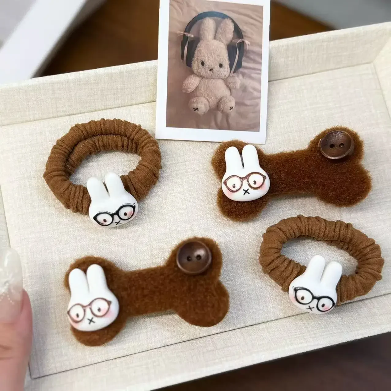 4PCS Miffy hair clip kawaii girls retro fashion coffee color duckbill clip hair rope student cartoon cute hair accessory gift