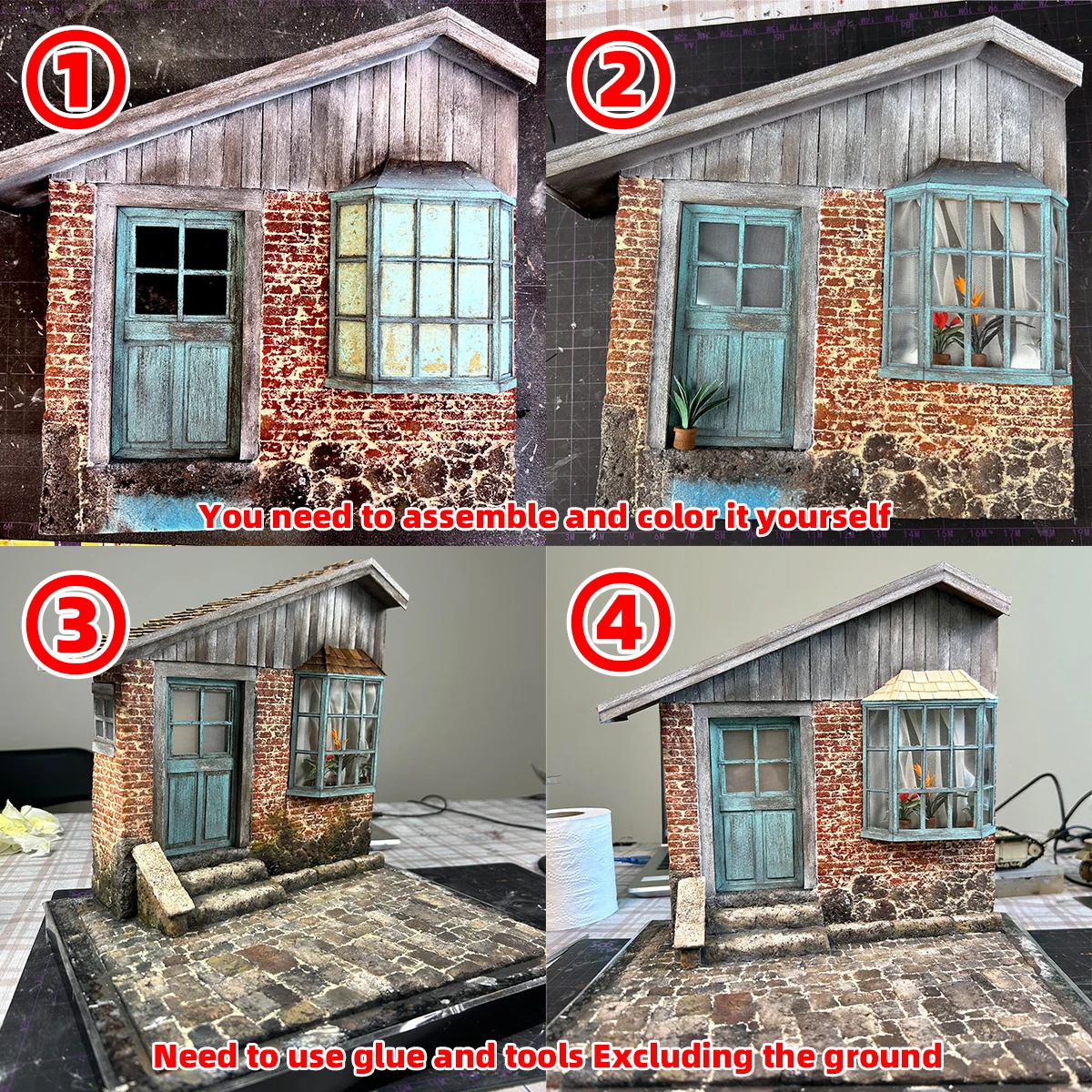 Architektonisches Bau-Diorama: Einfamilienhaus, Bungalow, Ländliches Wohnhaus - Miniaturmodellbausatz im Maßstab 1/16 – Detail 3