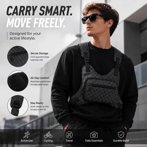 Fashion Chest Bag for Men, Outdoor Sports Chest Bag, Street Sporty Casual Versatile Waist Bag  for Outdoor Camping, Hiking, Travel, Bicycle, Marathon