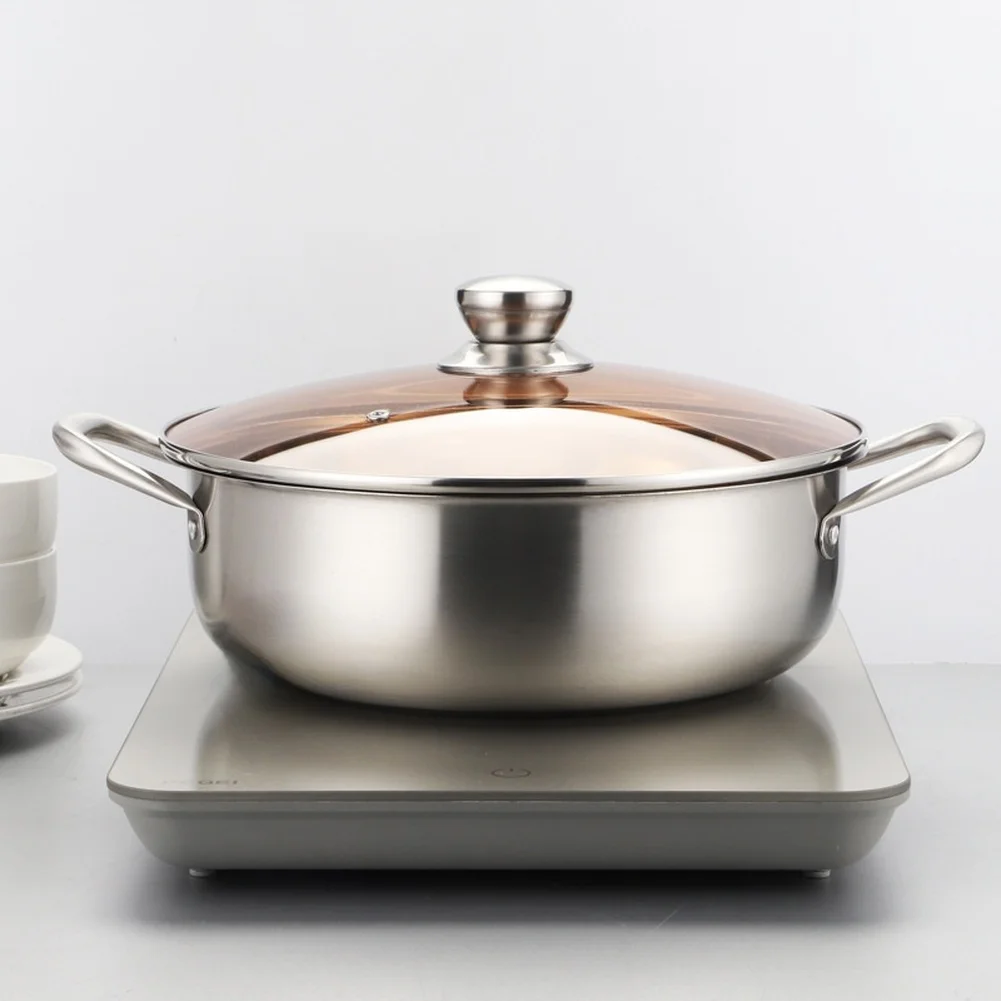 Stainless Steel Soup Pot with Lid 30cm Large Capacity Double Handles for Induction Gas Electric Stovetop Cooking