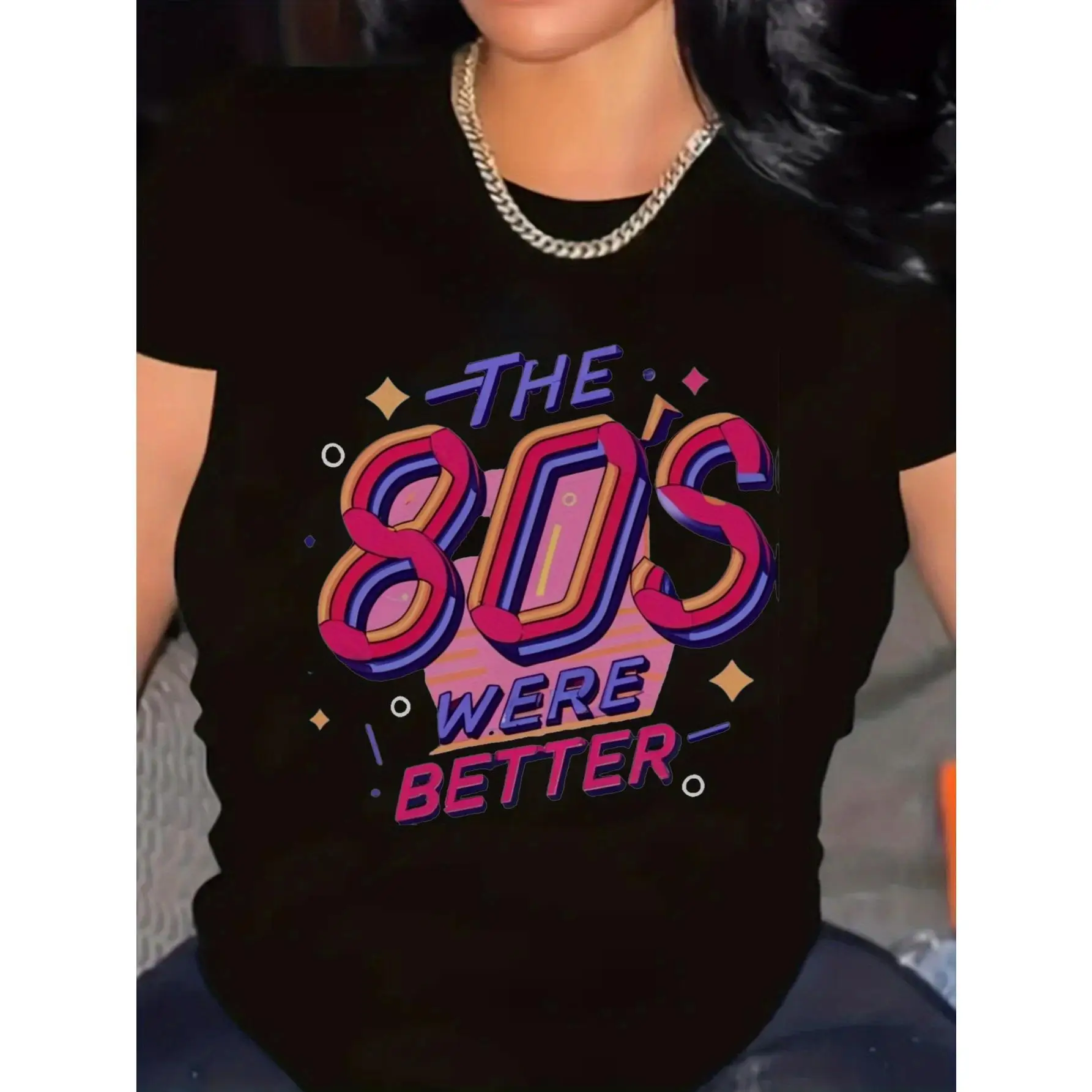 

Women'S Large-Sized Comfortable T-Shirt - Casual Round-Neck T-Shirt, Machine Washable, Bold Design The 80S Were Better