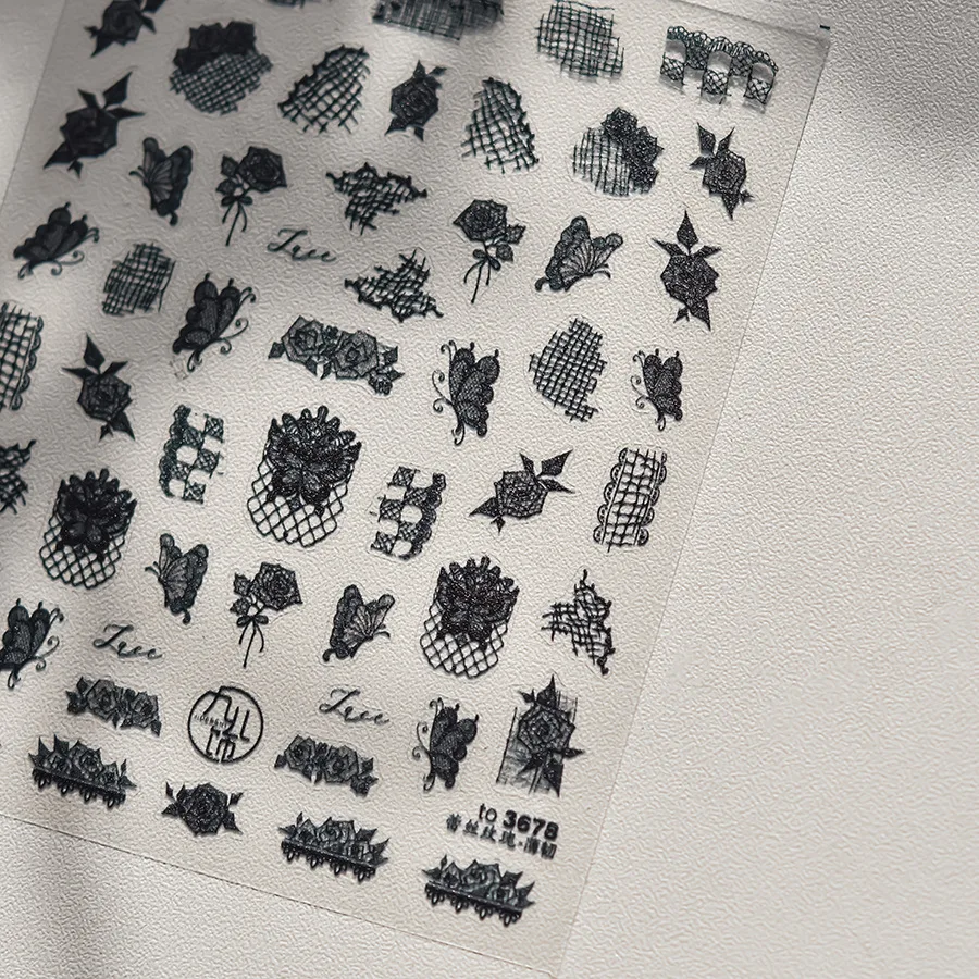 Chic abstracto negro punta francesa 5D Nail Art pegatina artística patrón curvo fragmento líneas asimétricas autoadhesivo manicura Deca