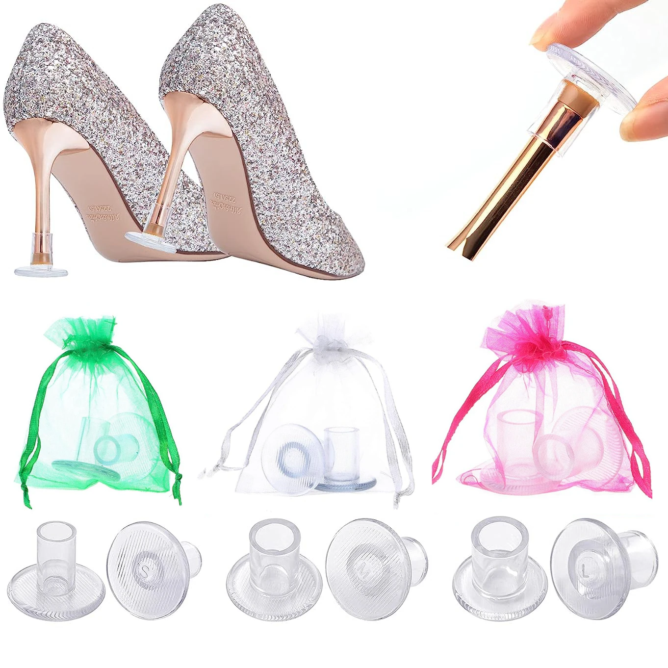 Protetores antiderrapantes de salto alto, capa protetora redonda stiletto, rolha de salto de silicone para casamento nupcial, 100 pares por lote