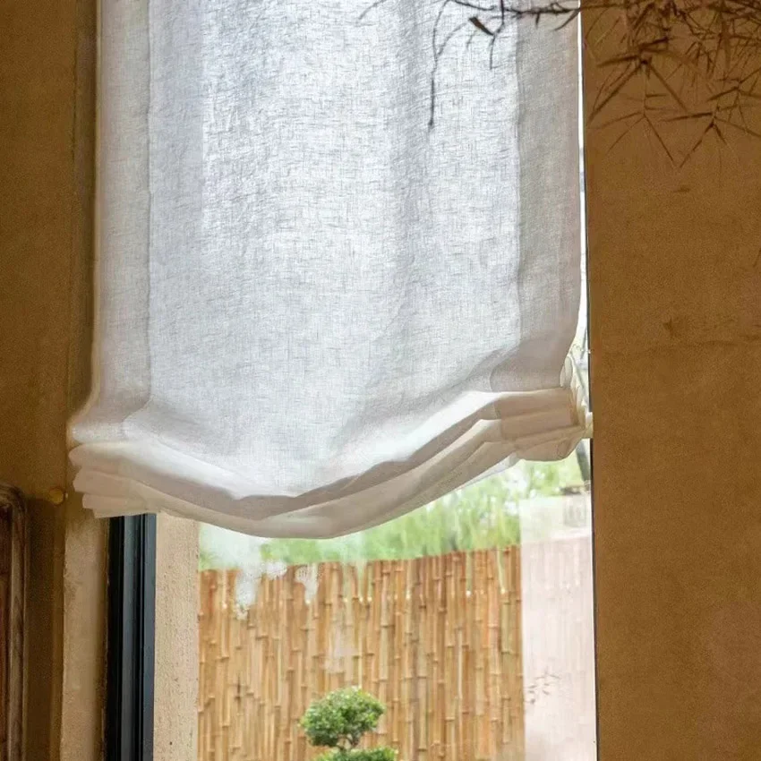 

Modern White Color Cotton Linen Fabric Motorized Wave Roman Blinds Custom Made Roman Shades For Living Room
