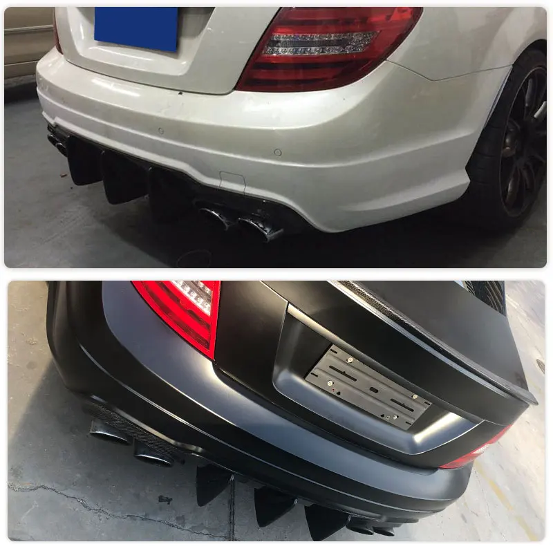 For W204 Rear Bumper Diffuser Lip Spoiler for Mercedes Benz W204 C63 AMG C300 Sport 2012-2014 Car Rear Apron Lip FRP Matte Black