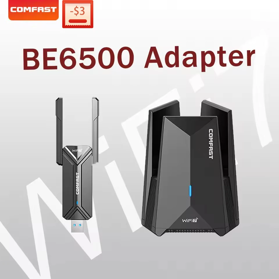 WiFi 7 USB Adapter BE6500 WiFi7 Dongle 2.4G/5.8G/6GHz Driver Free 6452M E-Sports Gigabit Network Card Wireless For PC Win10/11