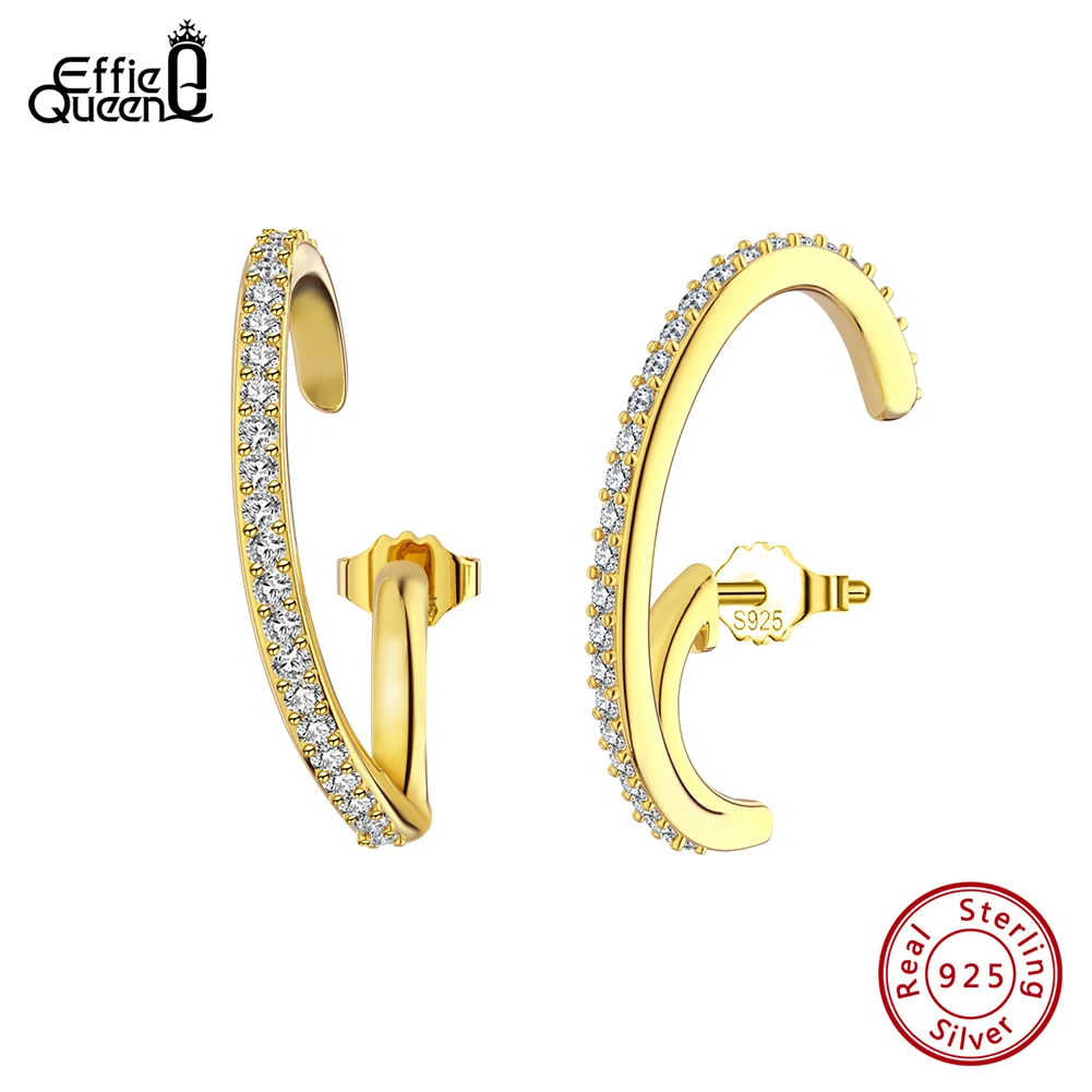 Effie Queen Handmade 925 Sterling Silver Hoop Earrings Cubic Zirconia For Women Wearing Stud Earring Jewelry Festival Gift SE386