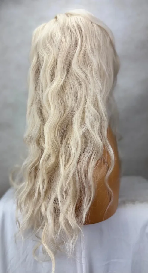 موجة المياه الطويلة الاصطناعية الدانتيل شعر مستعار أمامي أبيض شقراء شعر مستعار أنثى موضة شحن سريع 13*4 الدانتيل الباروكات الاستخدام اليومي تأثيري #4