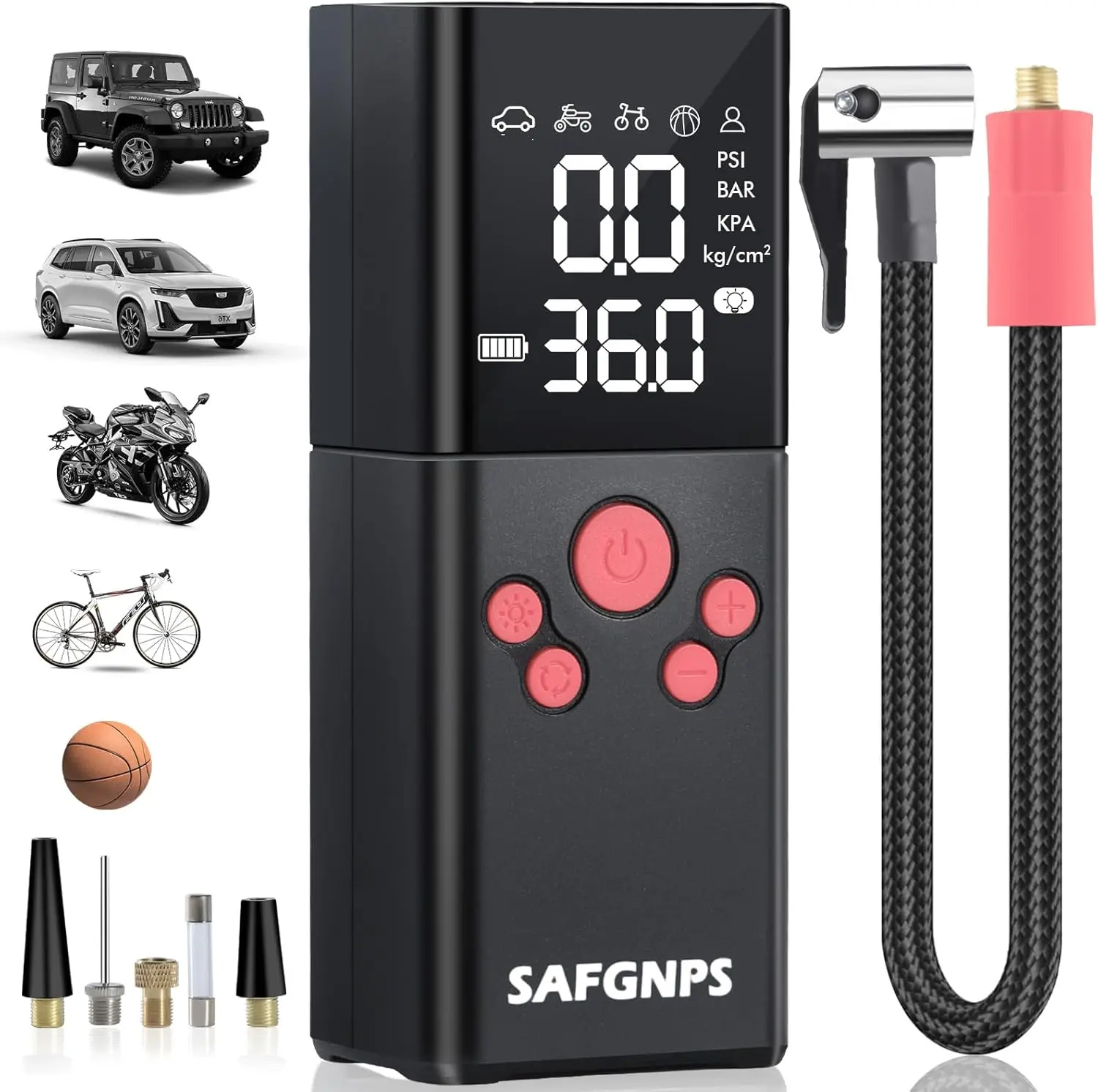 

Беспроводной портативный насос для накачивания шин 150 фунтов на квадратный дюйм для автомобилей, велосипедов и мотоциклов, инструмент для обслуживания автомойки