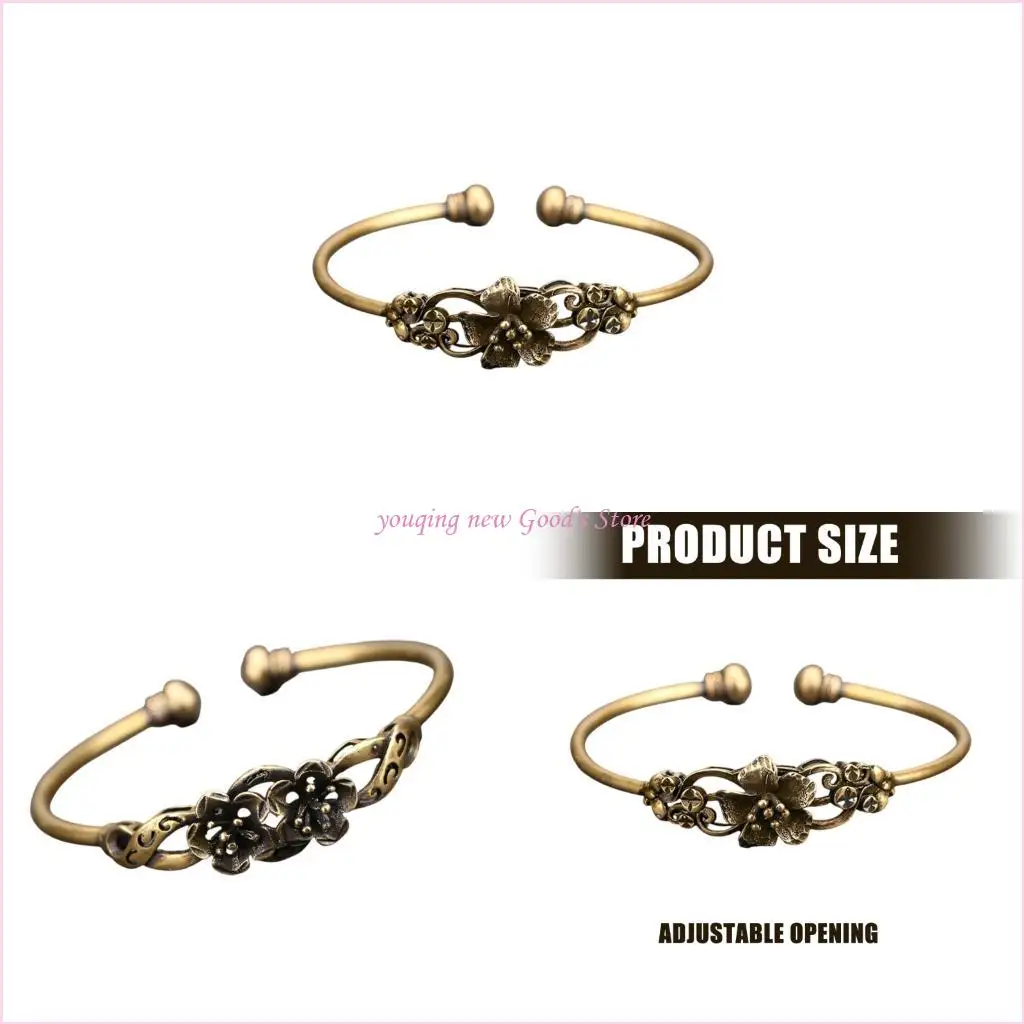 

57QA Изысканный винтажный латунный браслет с цветком в винтажном стиле, удобная одежда для дня и ночи, модные ювелирные
