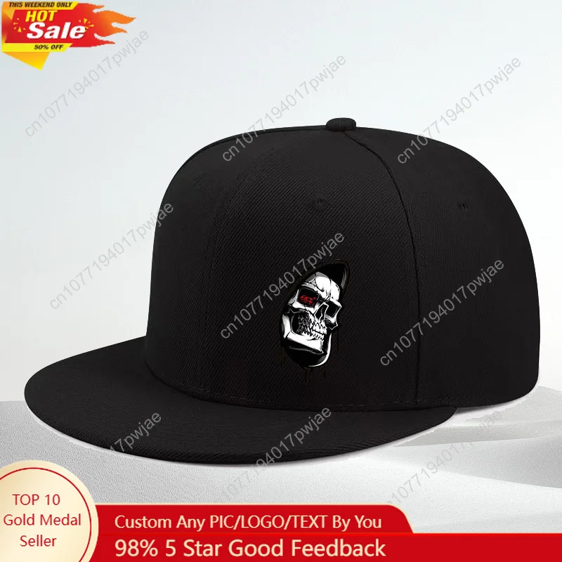 

New Arrival: Skull Print Fashion Baseball Cap - Black Snapback with White Design, Adjustable Fit for Men & Women, Urban Streetwe