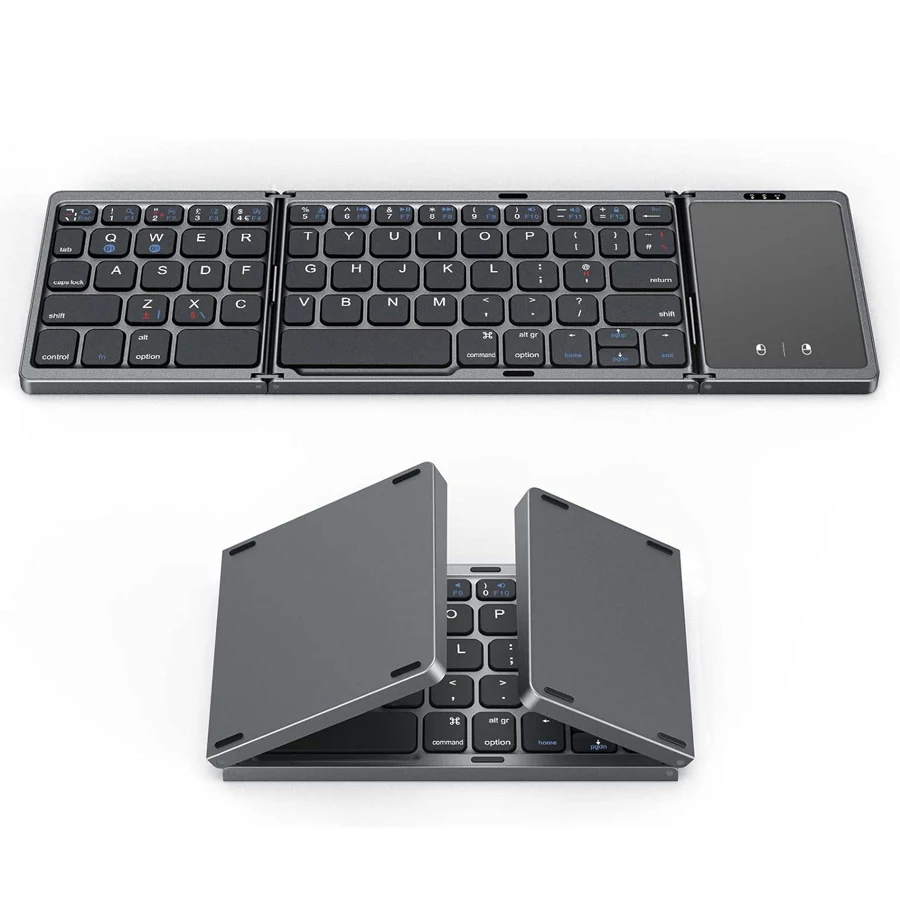 Teclado Russo Dobrável com Touchpad, Mini Bluetooth Portátil, Sem Fio, Mac, iOS, Android, Windows, PC, Tablet