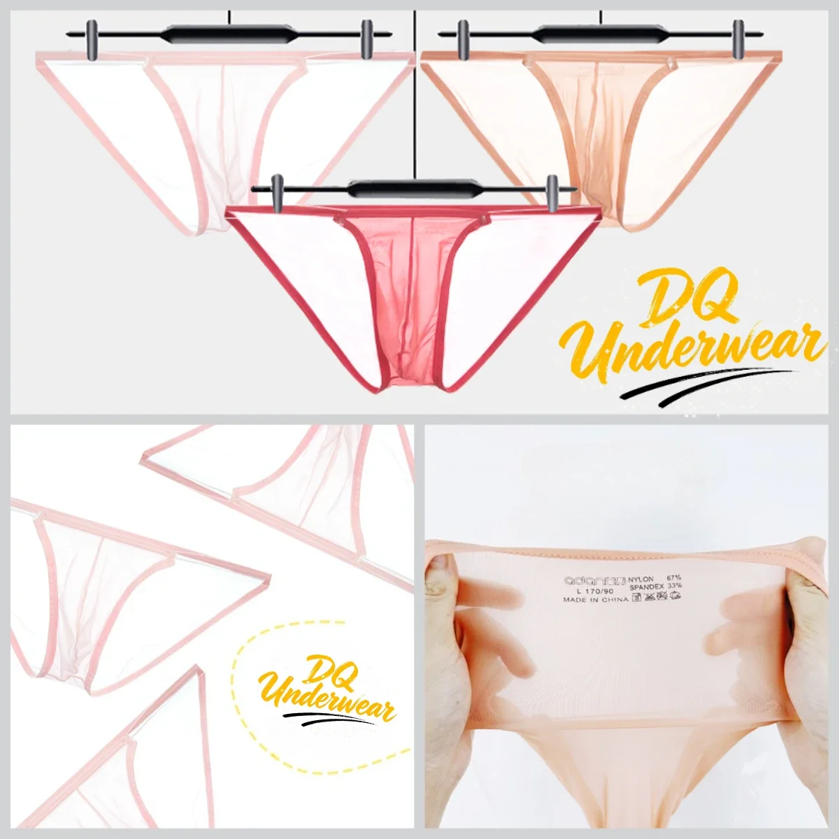 3Pcs Men Transparent Mesh Bikini Underwear Low Rise U-Pouch Thin Strap Sexy Breathable Male Briefs Set AD788