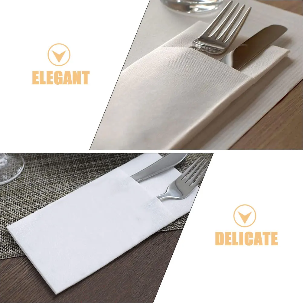 50 قطعة المناديل الورقية مع جيب أطباق 40x40 سنتيمتر مناشف الضيوف القابل للتصرف للولائم تقديم الطعام الزفاف الفضيات التفاف الحل