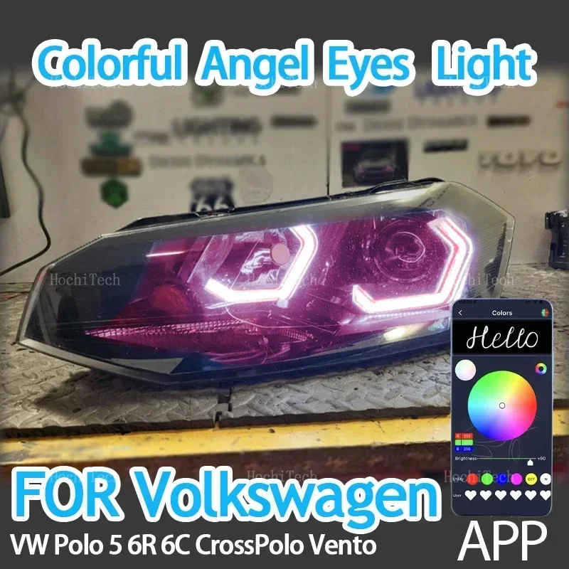 

Разноцветное управление через приложение RGB, светодиодная фара в стиле M4, лампа с ангельскими глазами, кольцевая лампа для Volkswagen VW Polo 5 6R 6C CrossPolo Voyage