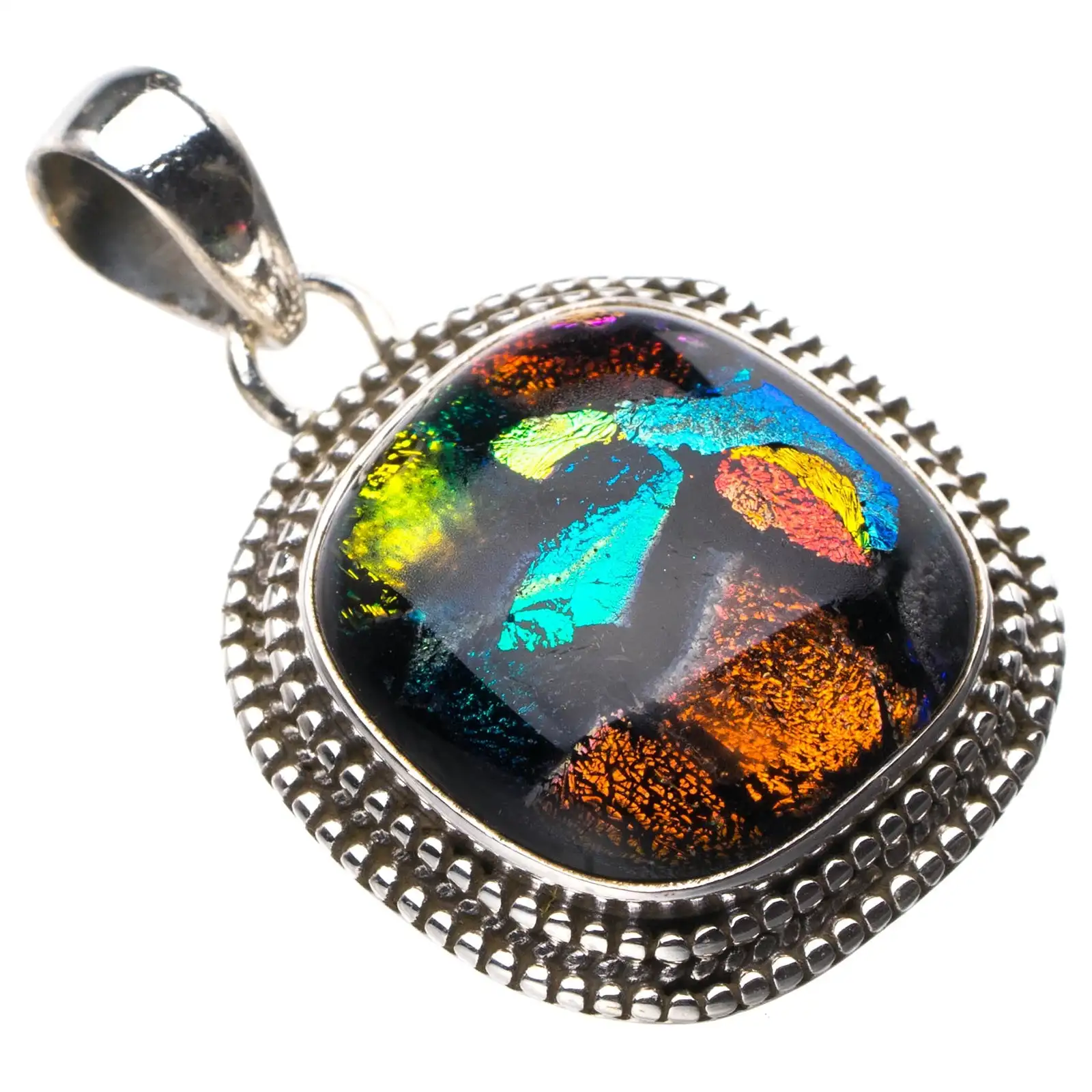 StarGems Natural Rainbow Dichroic Glass Handmade 925 Sterling Silver Pendant 1.5