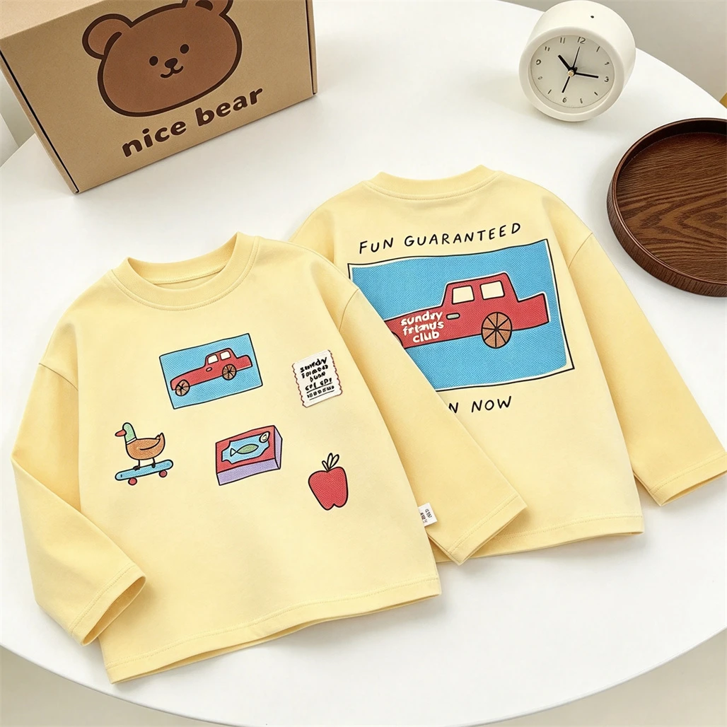 2026 New Design Tops Children' s Casual Round Neck Tops Pure Cotton Clothes Simple All-match Tshirt Baby Loose Casual Pullovers