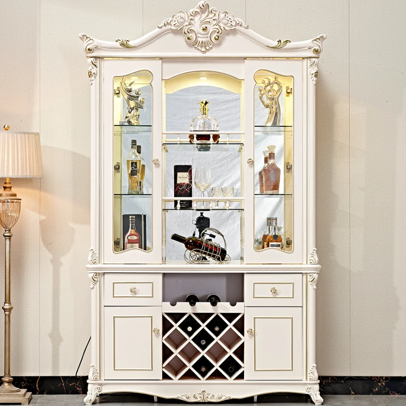 European-Style Three-Door Wine Cooler White Living Room Luxury High-End Glass Decorative French Sideboard Cabinet