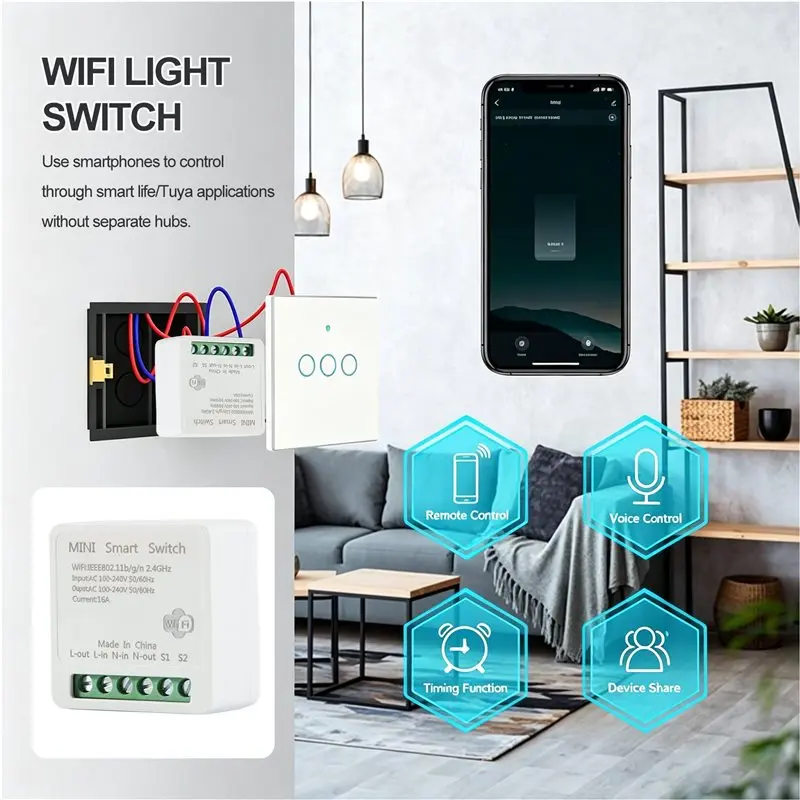 4PCS Wifi Smart Switch Light Switch, APP Remote Control, Voice Control, DIY Mode, LAN Control, 2 Way 16A-B61B
