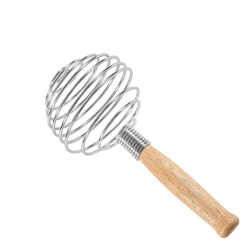 Rose Gold Whisk Stainless Steel Ball Spring Whisk Wooden Handle Spiral Whisk Hand-held Butter Egg Mixer Kitchen Baking Tools