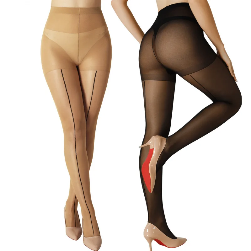 Women‘s Vertical Line Seamless Pantyhose Ultra Sheer Tights with Cotton Gusset Slim Leg Butt Lifting Plus Size Hosiery stockings
