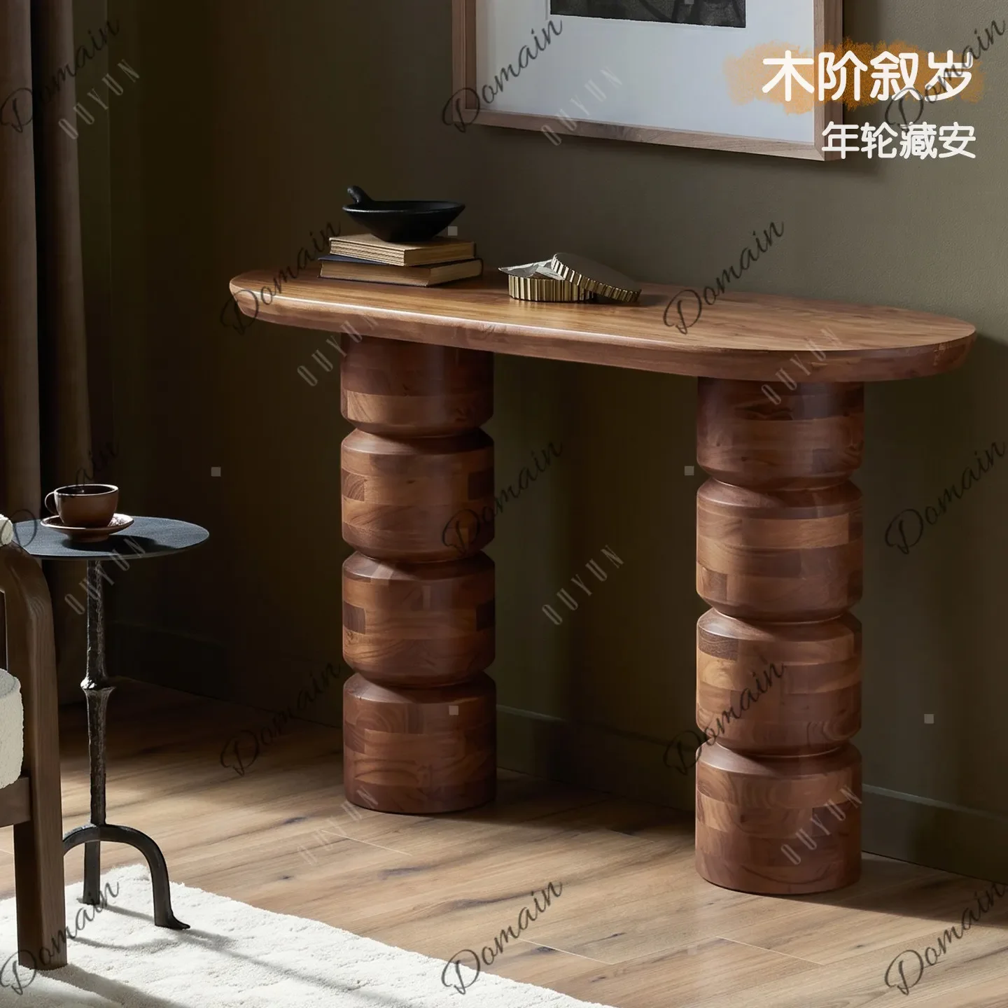 BJ Mid-Century Solid Wood Entryway Console Table For Villa Hallway, Wabi-Sabi Style Designer Sideboard Narrow Table